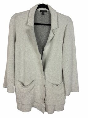 Eileen Fisher Textured Open Front Cardigan Jacket Gray White Small